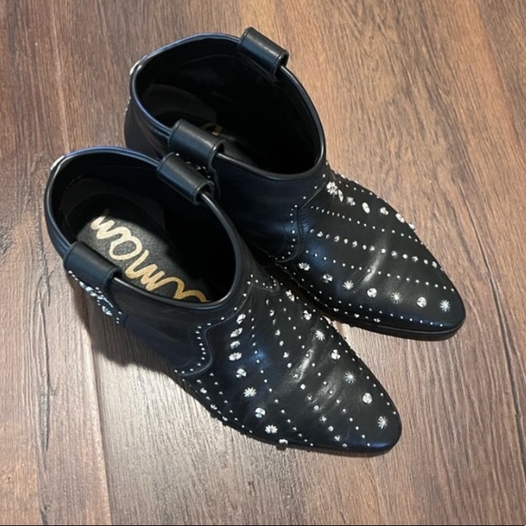 Sam Edelman Western Cowboy Studded Black Leather Ankle Booties - Size 6.5 - Picture 5 of 7